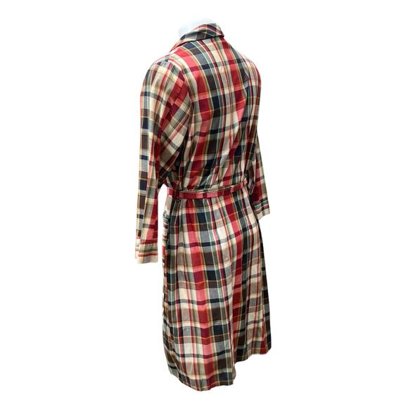 VTG Rabhor Robe One Size Belted Red Plaid Lightweight Cotton Blend  Loungewear - Picture 5 of 14